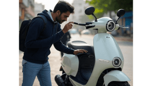 Test riding the electric scooter